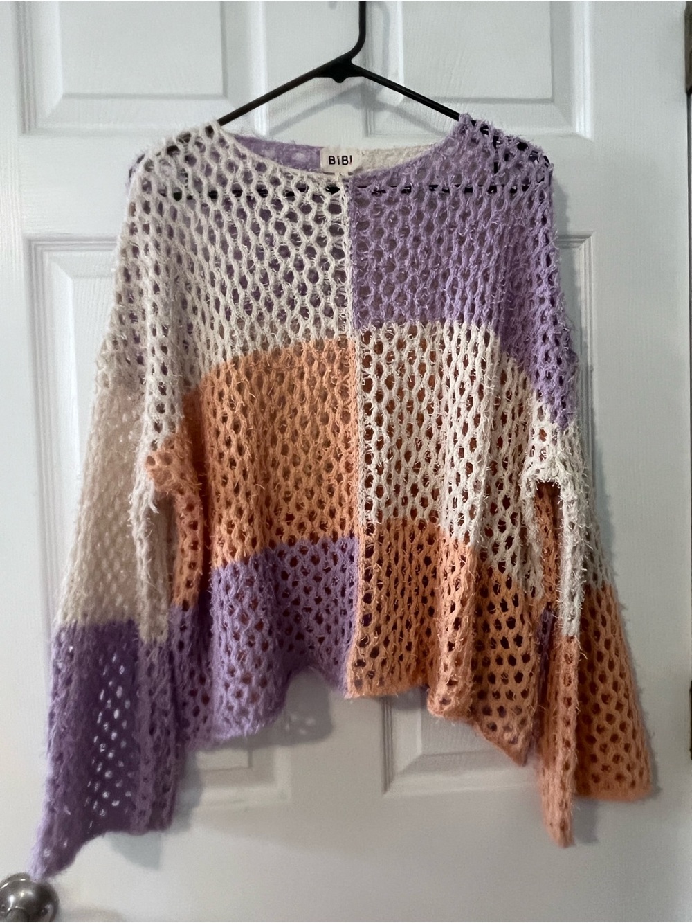 BiBi Lavender Peach Cream Open-Knit Colorblock Sweater